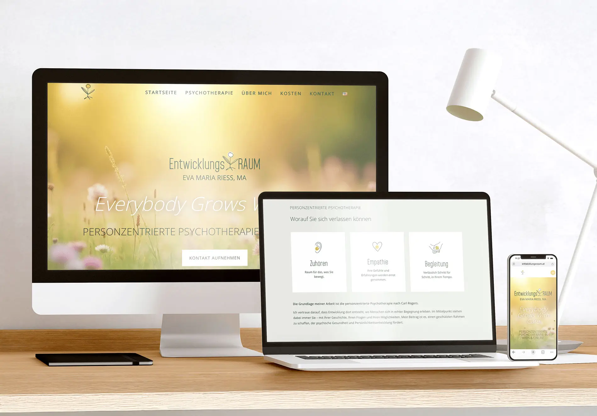 Onepager webseite für entwicklungsraum phsychotherapie mit individuellem Design und loog