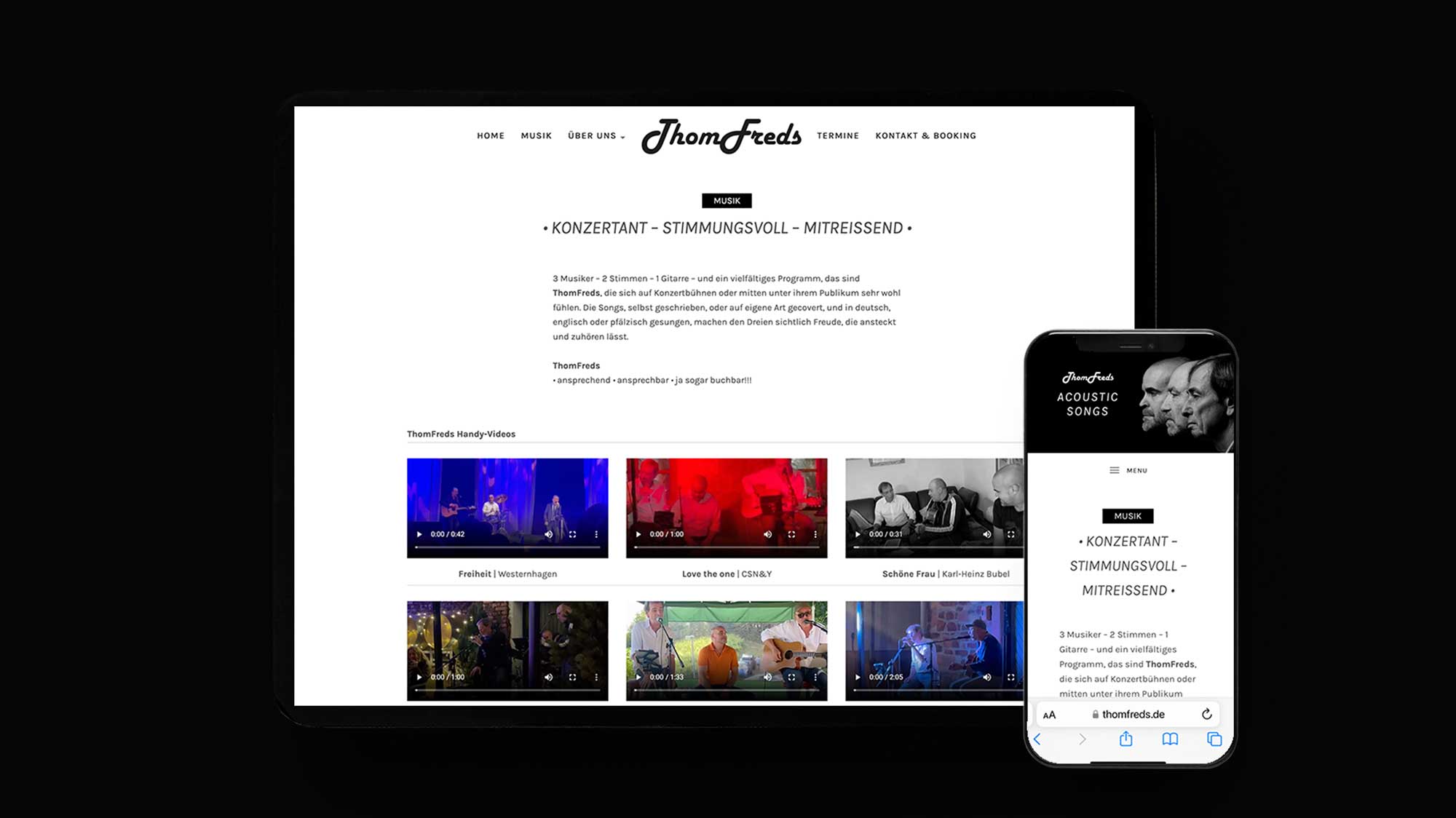 Ansicht Tablett und Mobile View Thomfreds Webseite